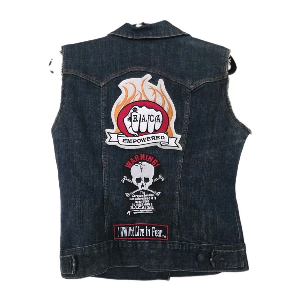 Vintage BACA Biker Vest Denim Mens M Patches Y2K Motorcycle Pins